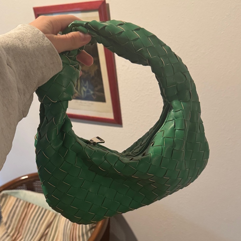 Green Woven Leather Hobo Bag